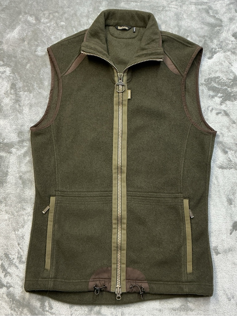 Barbour Langdale Gilet Vest Mens Small Green Fleece Full Zip Pockets MFL0079OL71